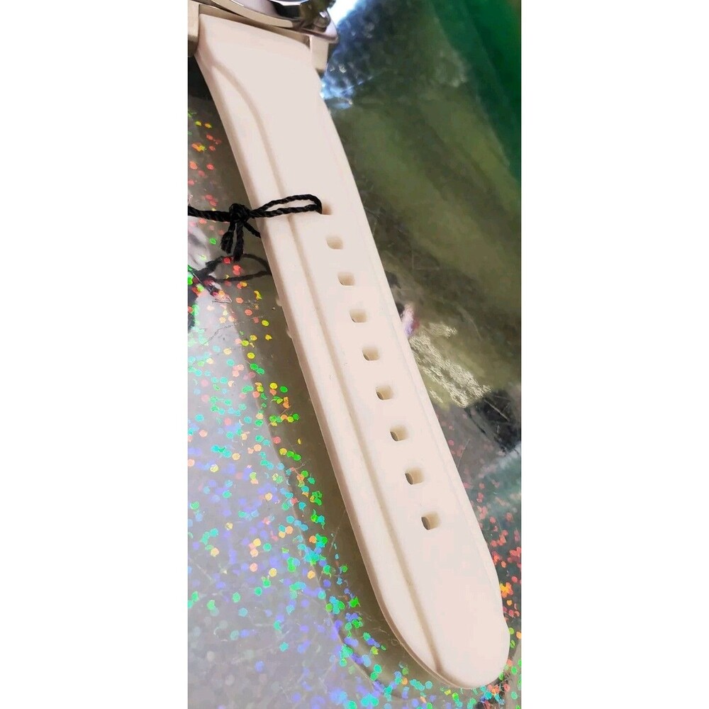 NEW Christian Audigier Watch Glow Arm Silver Tone Round Face White Silicone Band - Picture 9 of 16
